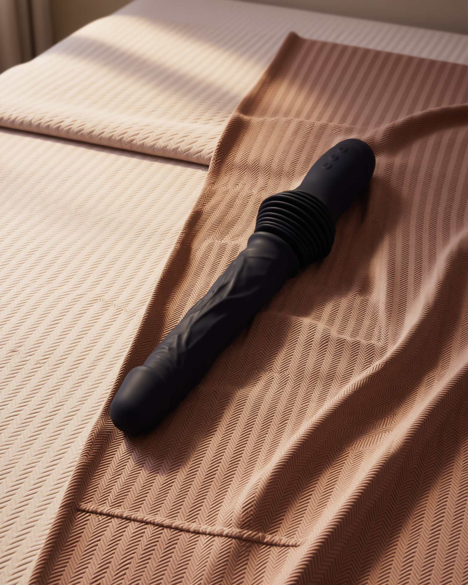 Ryndal Matte Obsidian at the foot of a bed in daylight
